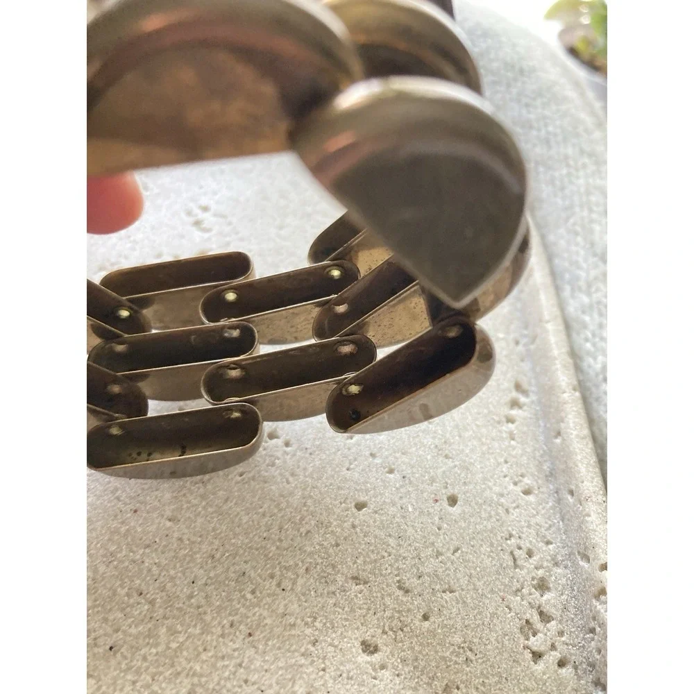 Copper Tank Bracelet Linked Patina Chunky‎ Collapsible Bold Vintage Brutalist